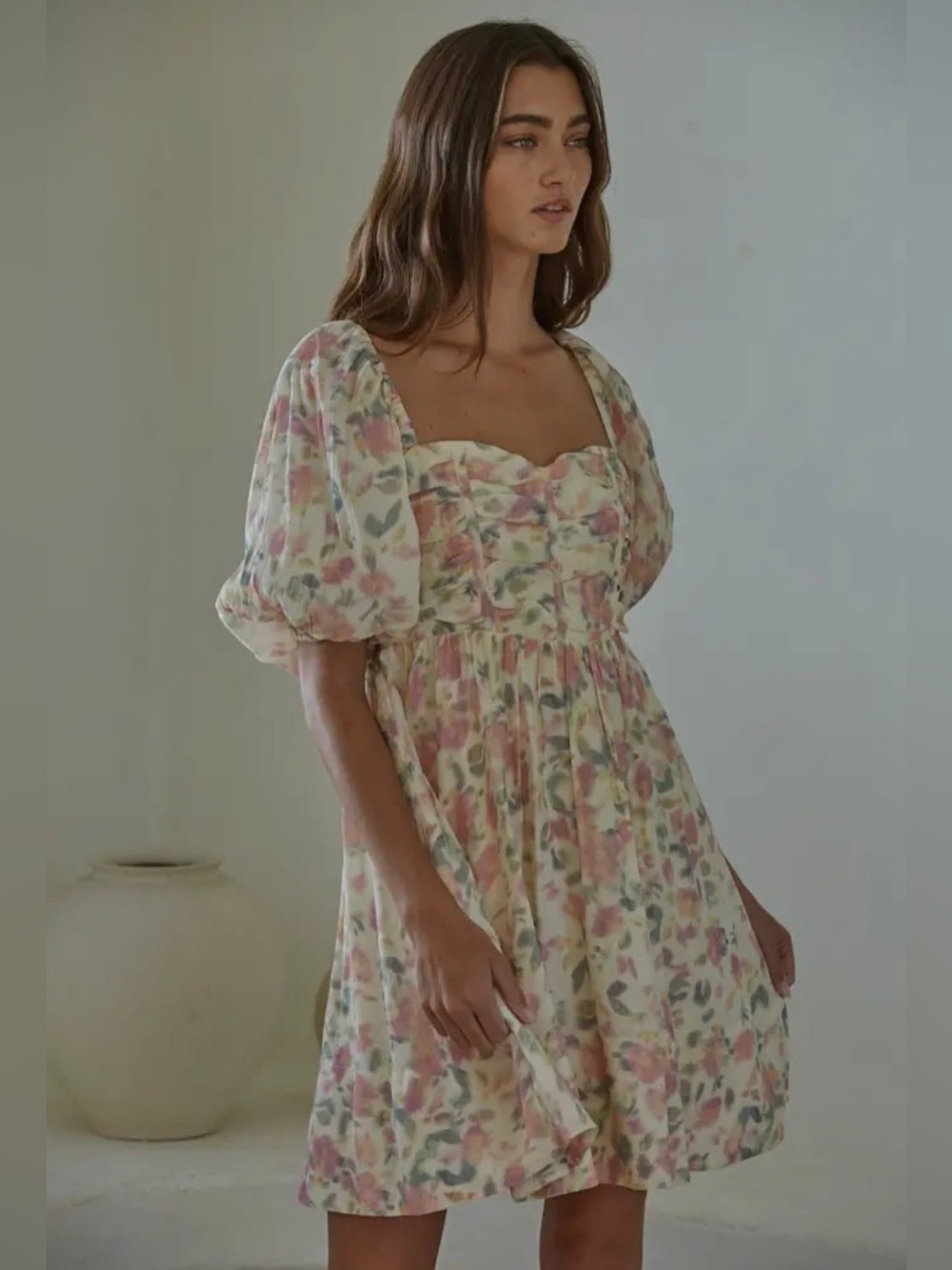 By Together Puff Sleeve Floral Mini Dress - Large